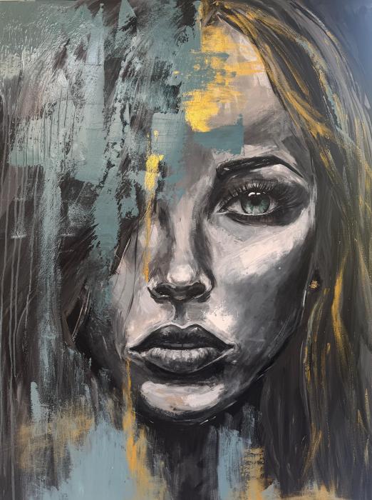 Zeegroen & goud, portret in acryl